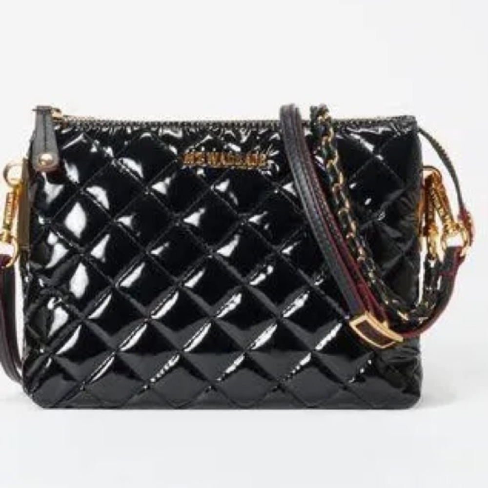 ⭐️ MZ WALLACE Crosby Pippa crossbody  Bag In Black Lacquer/gold NEW  3 straps - Picture 14 of 16
